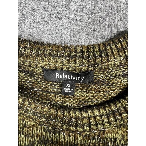 Relativity XL Olive & Brown oversized Knitted Sweater With Side Ties fall cozy - Picture 3 of 7